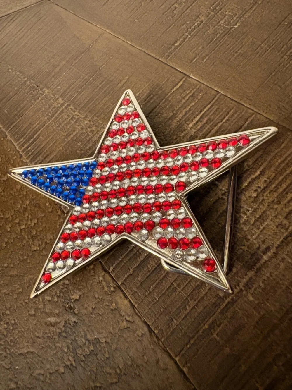 Rhinestone Star Belt Buckle - American Flag Colors